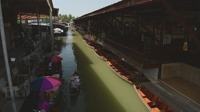 Thailand Bangkok Coronavirus Covid 19 Social Distancing and Lockdown, Damnoen Saduak Floating Market Quiet Empty and Deserted, Popular Tourist Destination with Almost No People