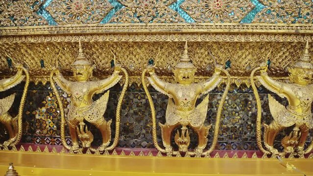 Thailand Bangkok Grand Palace, Temple of the Emerald Buddha (Wat Phra Kaew), Gold Statues at the Popular Tourist Attraction With Amazing Decoration and Intricate Detail, Southeast Asia