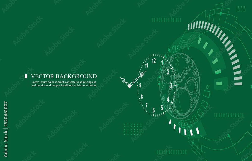 Fototapete Modern vector technology clock background.mechanical wacth.analog clock.