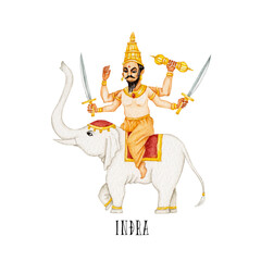 インド神話 神 インドラ 帝釈天　水彩 イラスト