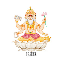 インド神話 神 ブラフマー 梵天　水彩 イラスト