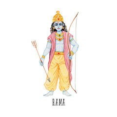 インド神話 神 ラーマ　ラーマーヤナ　水彩 イラスト - obrazy, fototapety, plakaty