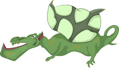 fantasy dragon green color flying in the sky with open mouth