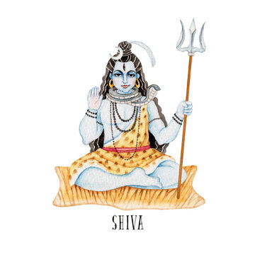 インド神話 神 シヴァ シバ　水彩 イラスト