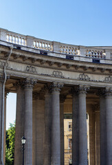 Fototapeta premium Kazan Cathedral. Russian classicism architecture. part of facade with vertical columns and chapiters. World tourism day