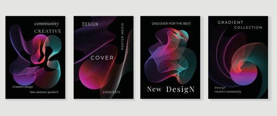 Abstract vibrant gradient line background vector. Futuristic style cover template with line distortion, wave and curved lines. Modern wallpaper design perfect for social media, idol poster, ads.