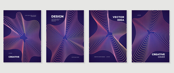 Abstract vibrant gradient line background vector. Futuristic style cover template with line distortion, wave and curved lines. Modern wallpaper design perfect for social media, idol poster, ads.