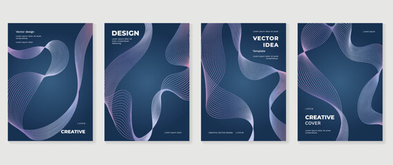 Abstract vibrant gradient line background vector. Futuristic style cover template with line distortion, wave and curved lines. Modern wallpaper design perfect for social media, idol poster, ads.