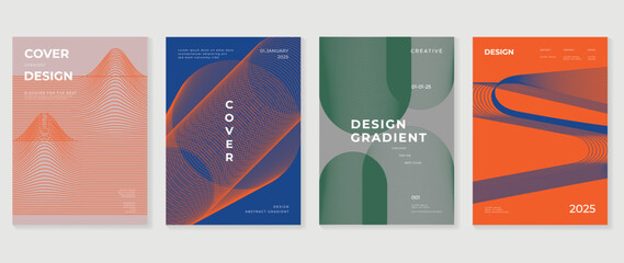 Abstract wave lines background vector. Retro style cover template with line distortion, curved lines, geometric shapes. Modern wallpaper design perfect for social media, idol poster, ads.