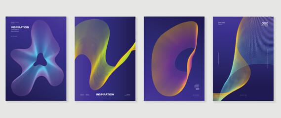 Abstract vibrant gradient line background vector. Futuristic style cover template with line distortion, wave and curved lines. Modern wallpaper design perfect for social media, idol poster, ads.