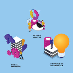 Big data analysis, Big data engineering, innovative big data solution 3d vector illustration