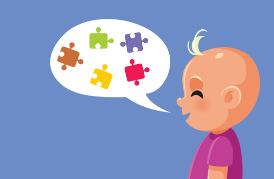 Baby Trying To Speak Vector Cartoon Illustration. Little Infant Child Learning How To Talk Using Babbling Language For The First Time

