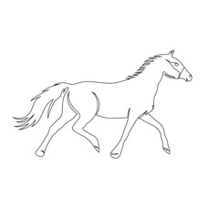 Horse walk line art drawing style, The horse sketch black linear isolated on white background, And the  best horse line art vector illustration.