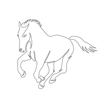 Horse run line art drawing style, The horse sketch black linear isolated on white background, And the  best horse line art vector illustration.
