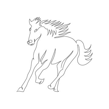 Horse run line art drawing style, The horse sketch black linear isolated on white background, And the  best horse line art vector illustration.