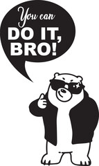 Cute cartoon bear in a suit and black glasses. Vector illustration of an animal on a gray background with stars.
