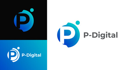 Digital letter p logo vector template