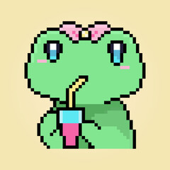 Fototapeta premium Pixel cute little frog drinking