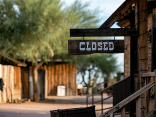 closed sign in an old western town