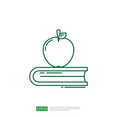 Apple on the book. Education Line Icon