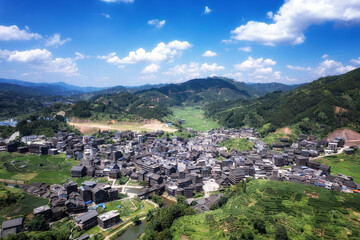 Fototapeta na wymiar Aerial photography panorama of ancient dwellings in Chengyang Bazhai, Sanjiang