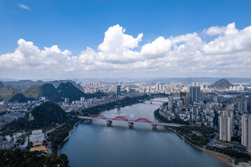 Fototapeta premium Aerial photography China Liuzhou modern city architecture landscape skyline