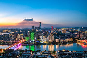Aerial photography of city night view of Liuzhou, China