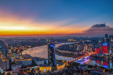Fototapeta na wymiar Aerial photography of city night view of Liuzhou, China