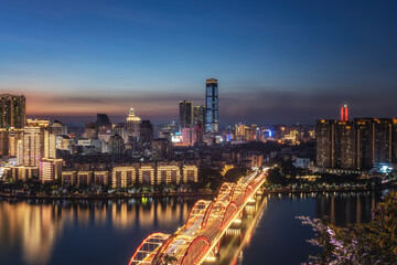 Fototapeta na wymiar Aerial photography of city night view of Liuzhou, China