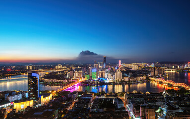 Obraz na płótnie Canvas Aerial photography of city night view of Liuzhou, China