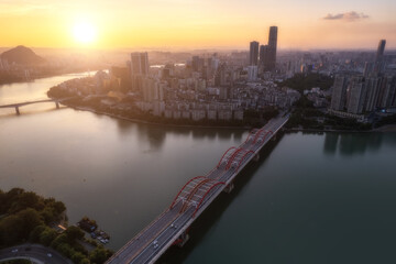 Aerial photography close-up of Liuzhou city scenery in China