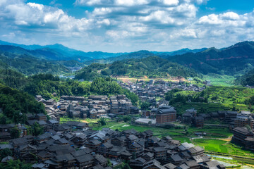 Aerial photography panorama of ancient dwellings in Chengyang Bazhai, Sanjiang