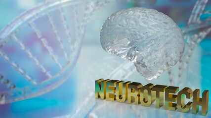 The crystal  brain and gold text neueotech for sci or medical concept 3d rendering