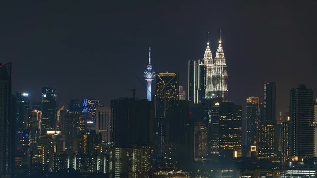 Timelapse 4k UHD footage of cityscape of Kuala Lumpur at night and city light time-lapse