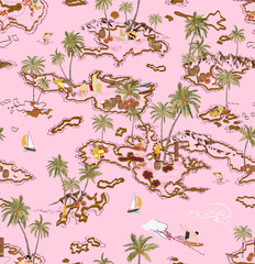 Island Tropical Palm Beach Seamless Vector illustration Art   © nuch