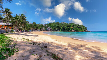 Colourful Skies Sunset over Kata Beach in Phuket Thailand. This Lovely island waters are turquoise blue waters, lush green mountains colourful skies and beautiful views of Pa Tong Patong