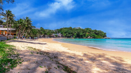 Colourful Skies Sunset over Kata Beach in Phuket Thailand. This Lovely island waters are turquoise blue waters, lush green mountains colourful skies and beautiful views of Pa Tong Patong