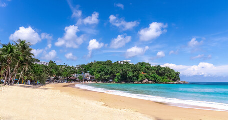 Colourful Skies Sunset over Kata Beach in Phuket Thailand. This Lovely island waters are turquoise blue waters, lush green mountains colourful skies and beautiful views of Pa Tong Patong