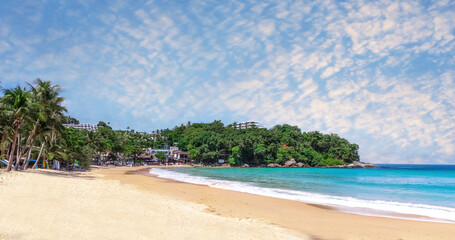 Colourful Skies Sunset over Kata Beach in Phuket Thailand. This Lovely island waters are turquoise blue waters, lush green mountains colourful skies and beautiful views of Pa Tong Patong