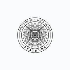 Minimalist line art feather vector illustration logo design. Simple mandala design