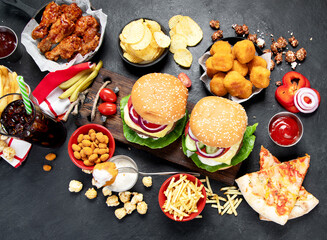 Various fast food products and drinks.