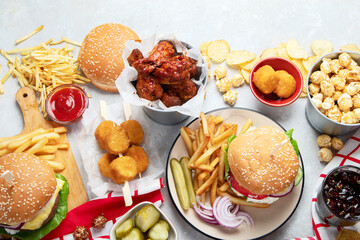 Assorted american food.