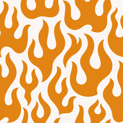 Groovy Orange Flame Seamless Pattern. Abstract Fire Vector Background in 1970s Hippie Retro Style - 520470826