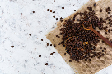 Coffee beans on white background. Top view.