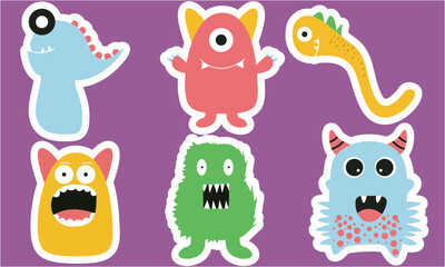 Plakat Seamless with funny monsters. Sticker monster 
