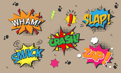 text comic bubble collection, cartoon style pop art,