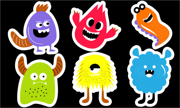 Seamless with funny monsters. Sticker monster 
