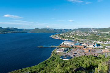 Fototapeta na wymiar A view of Corner Brook, Newfoundland as seen from Captain James Cook's lookout during early sunset.