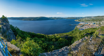 A panoramic view of Corner Brook, Newfoundland as seen from Captain James Cook's lookout during...