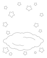 Scene with cloud and stars. Coloring book page for kids. Cartoon style character. Vector illustration isolated on white background.